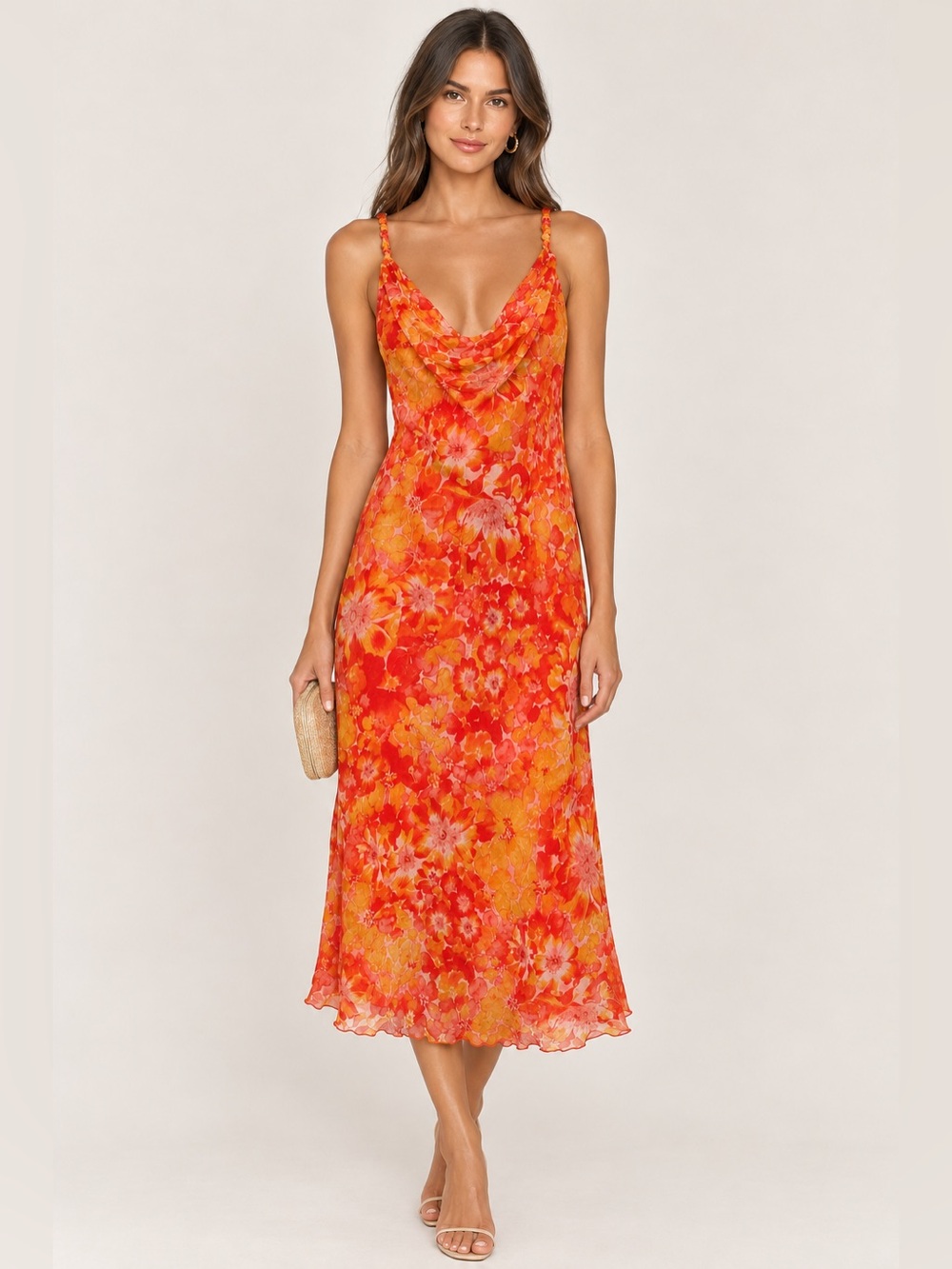 VINTAGE 90’S CITY TRIANGLES ORANGE PINK MIDI DRESS ✨